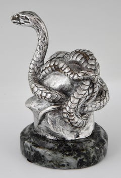 Snake Silvered Bronze Car Mascot by Antoine Bofill, France, 1910