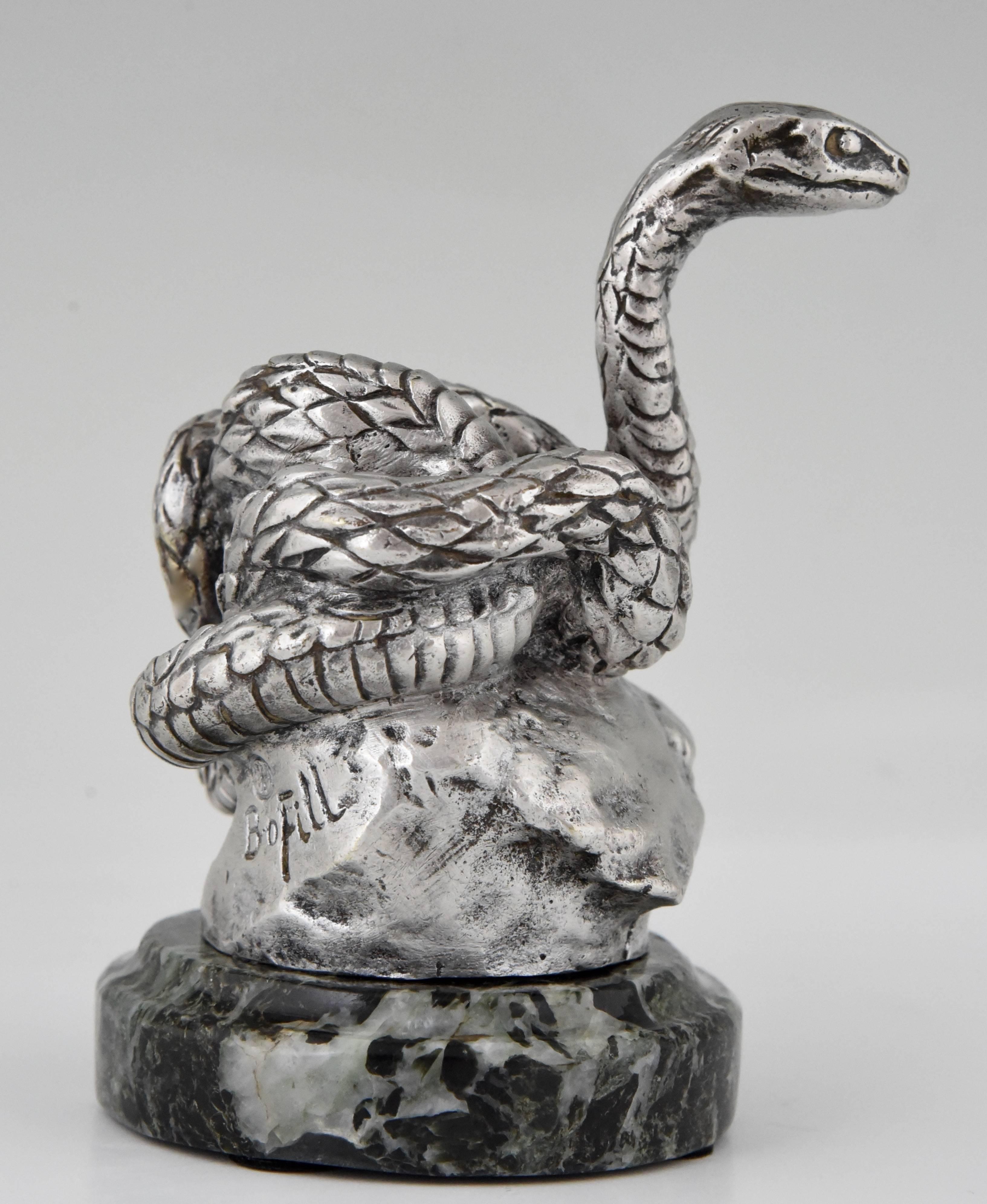 Snake Silvered Bronze Car Mascot by Antoine Bofill, France, 1910 2