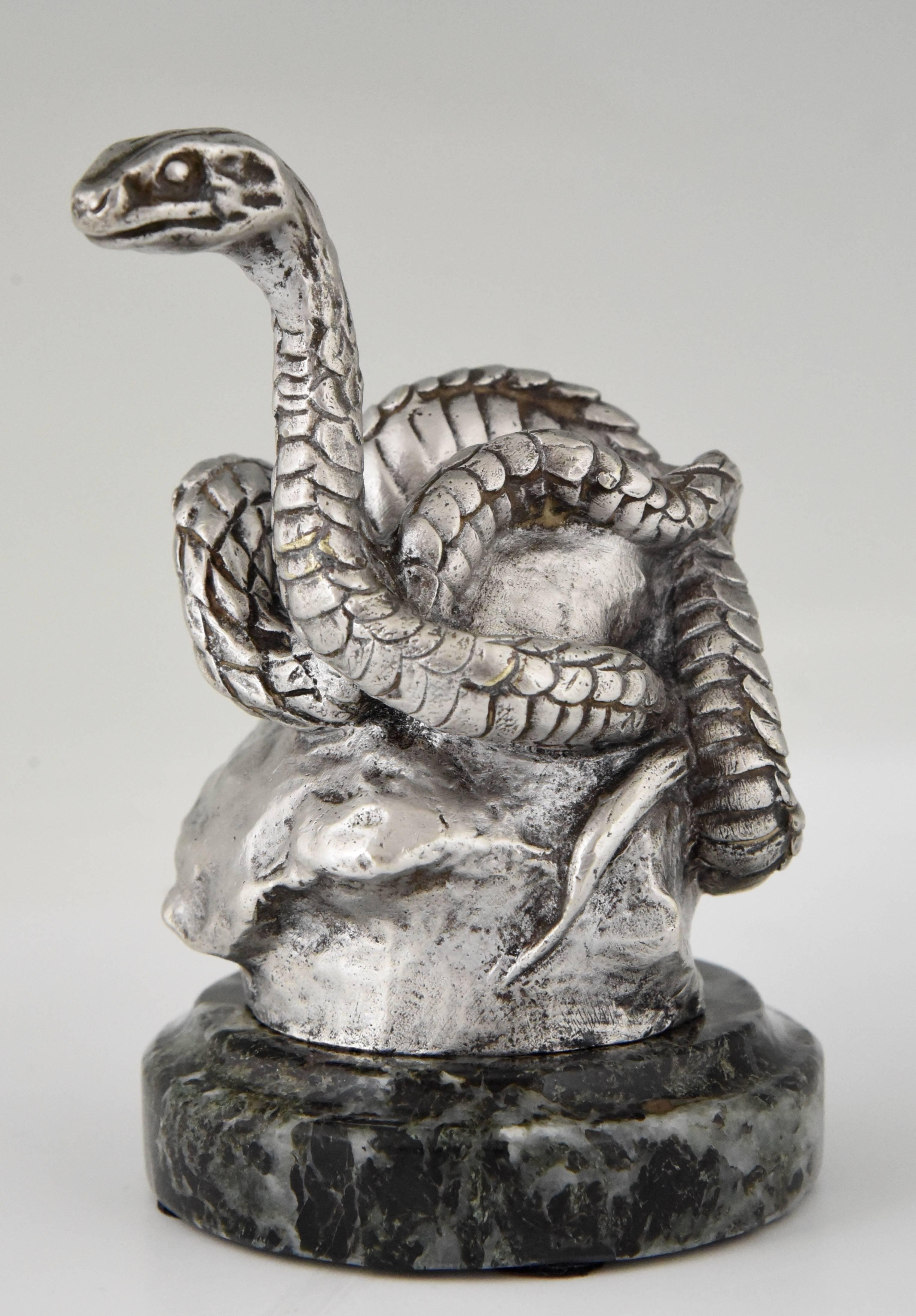 Snake Silvered Bronze Car Mascot by Antoine Bofill, France, 1910 1