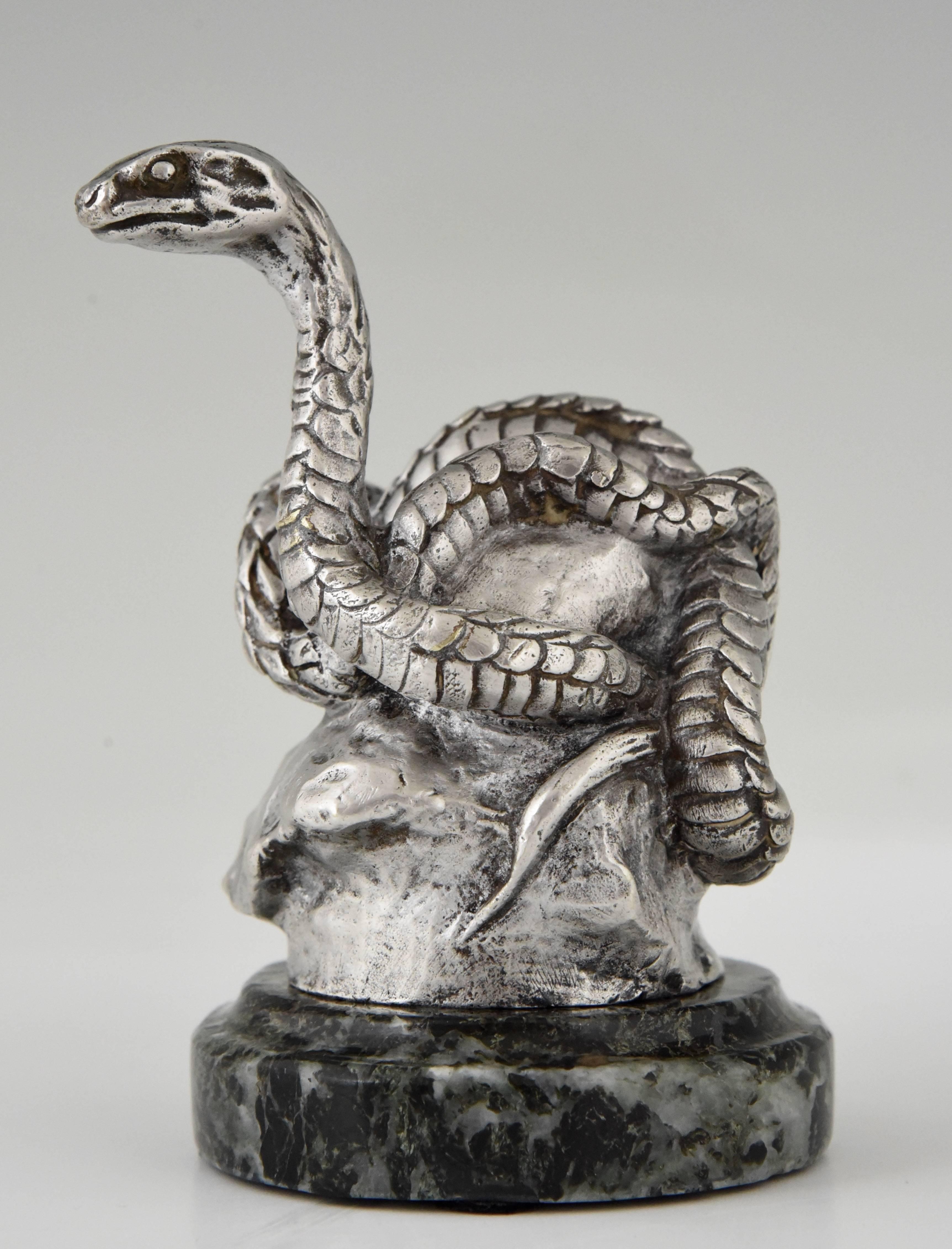 20th Century Snake Silvered Bronze Car Mascot by Antoine Bofill, France, 1910