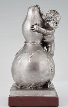 Antique Bronze Sculpture of a Baby Boy on a Vase with Mice by Louis Kley, 1890
