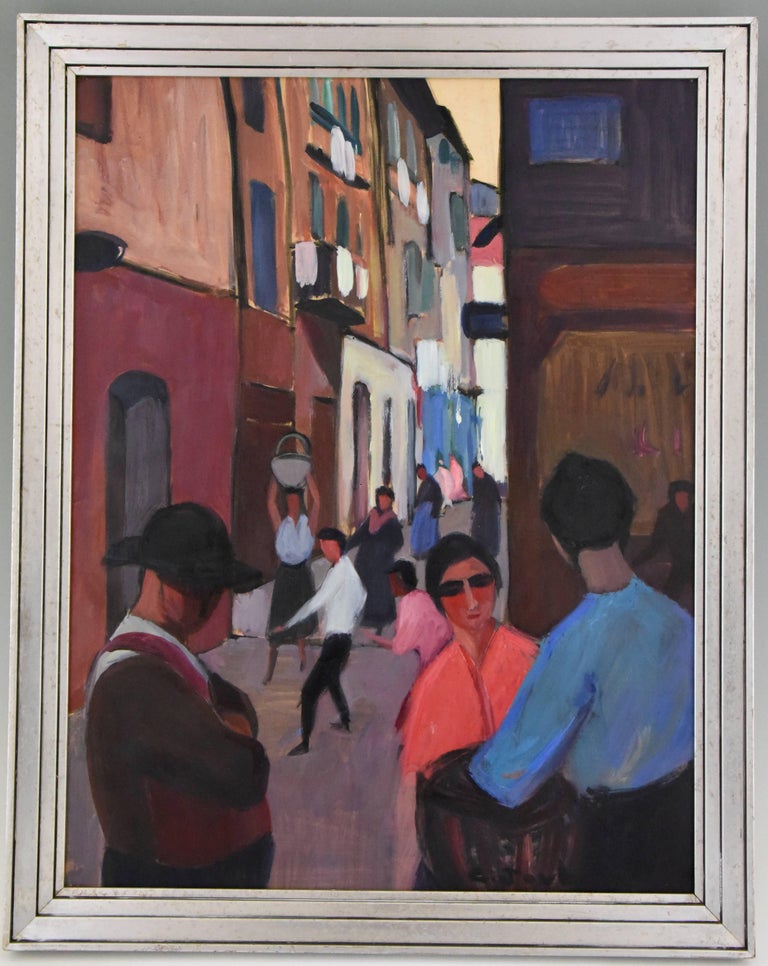 Art Deco Painting Of A Street Scene In Honfleur France By Georges Joubain 1930 At 1stdibs