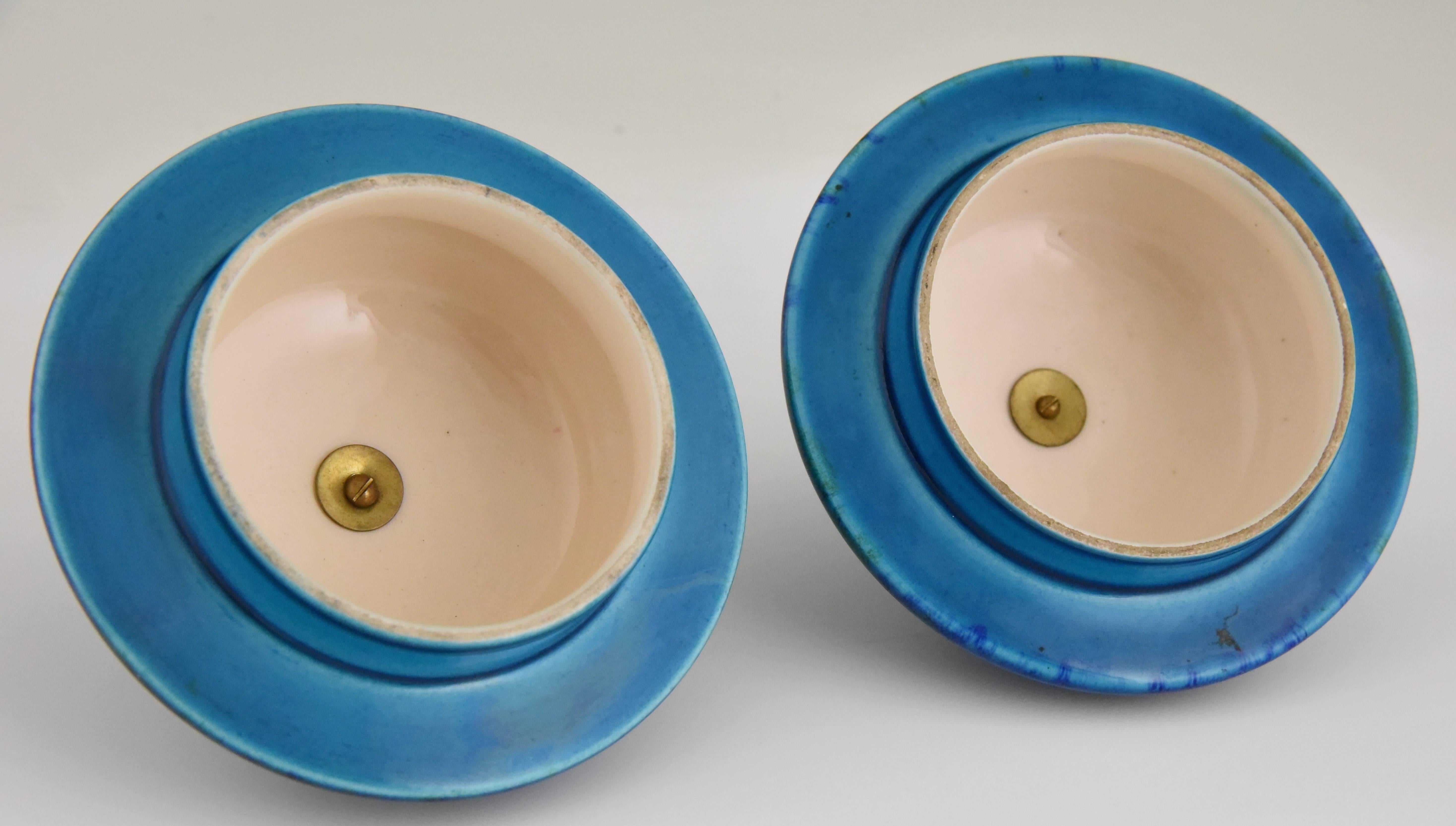 Pair of Art Deco Blue Ceramic and Bronze Vases Paul Milet for Sèvres France 1925 2