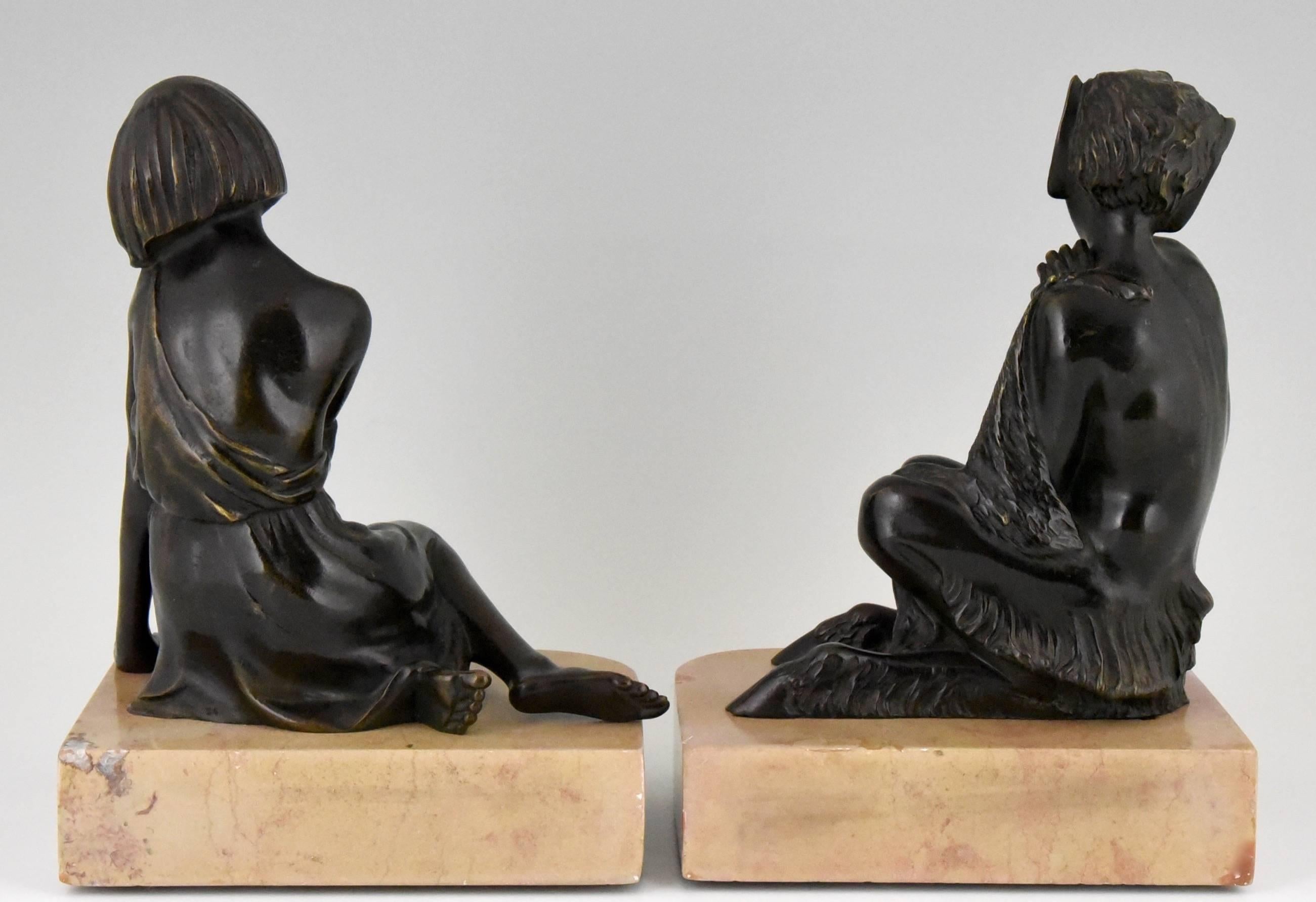 Art Deco Bronze Bookends Satyr and girl by Pierre Le Faguays, 1930 France In Good Condition In Antwerp, BE