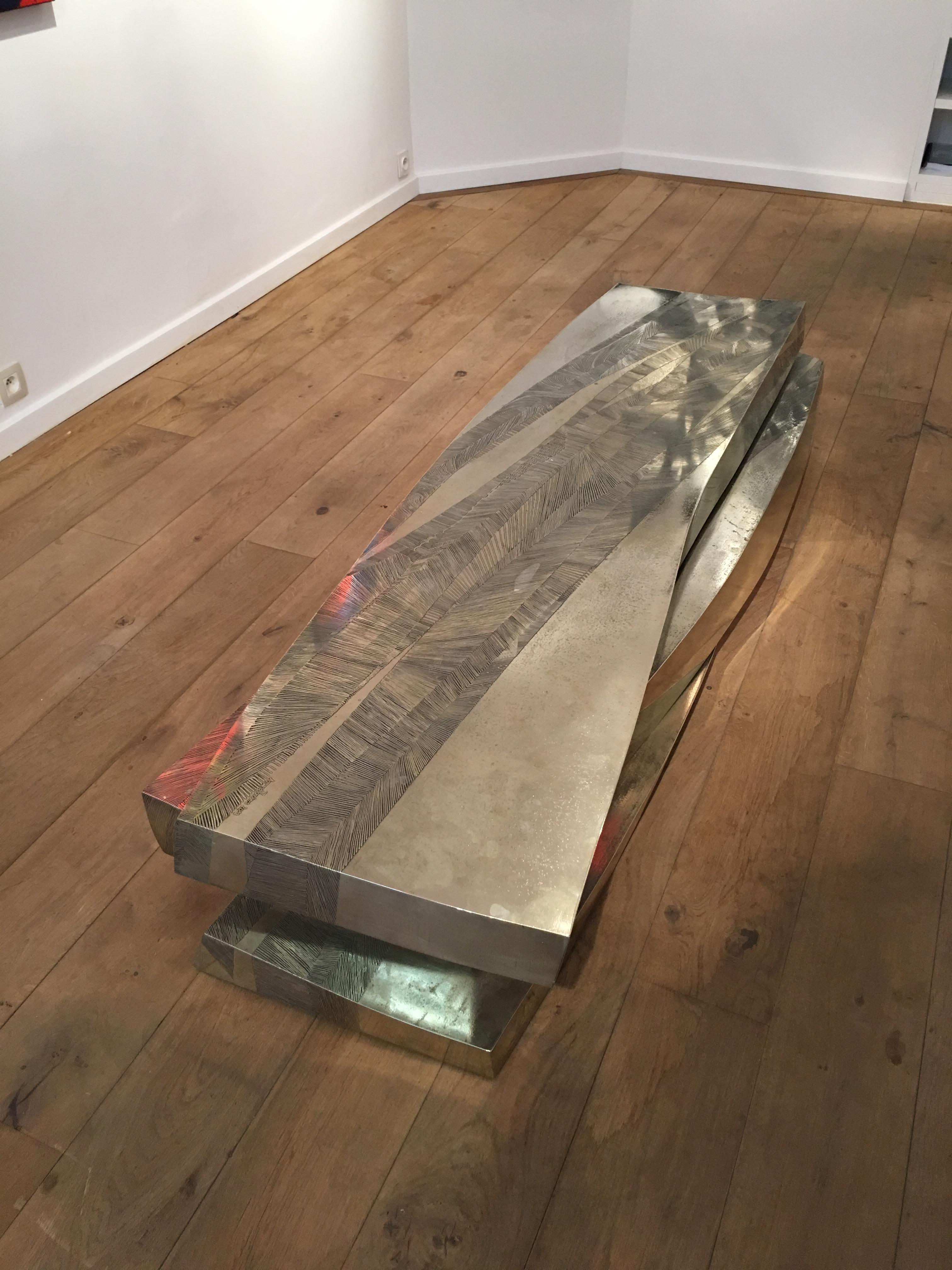 'Empreintes' Nickel Silver Coffee Table by Armand Jonckers In New Condition For Sale In Brussels, BE