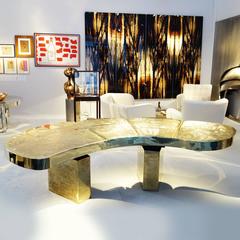 Etched Brass Curved Desk by Armand Jonckers