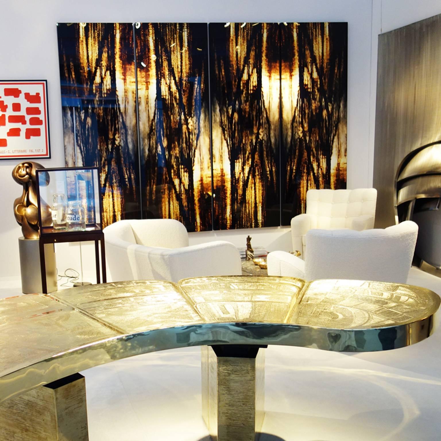 Monumental photograph by Olivier Dassault titled 'Autumn Sonata' by Olivier Dassault, composed of four photographs measuring each W 87,5cm (34.4 in.) x H 250 cm (98.4 in.). Trees reflection in water. Unique piece. Signed on the back side with a