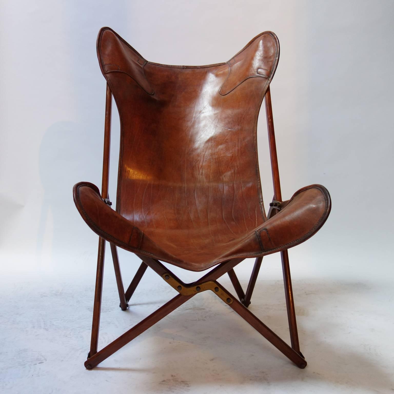 Italian Foldable Tripolina Leather Armchair by Joseph Beverly Fenby