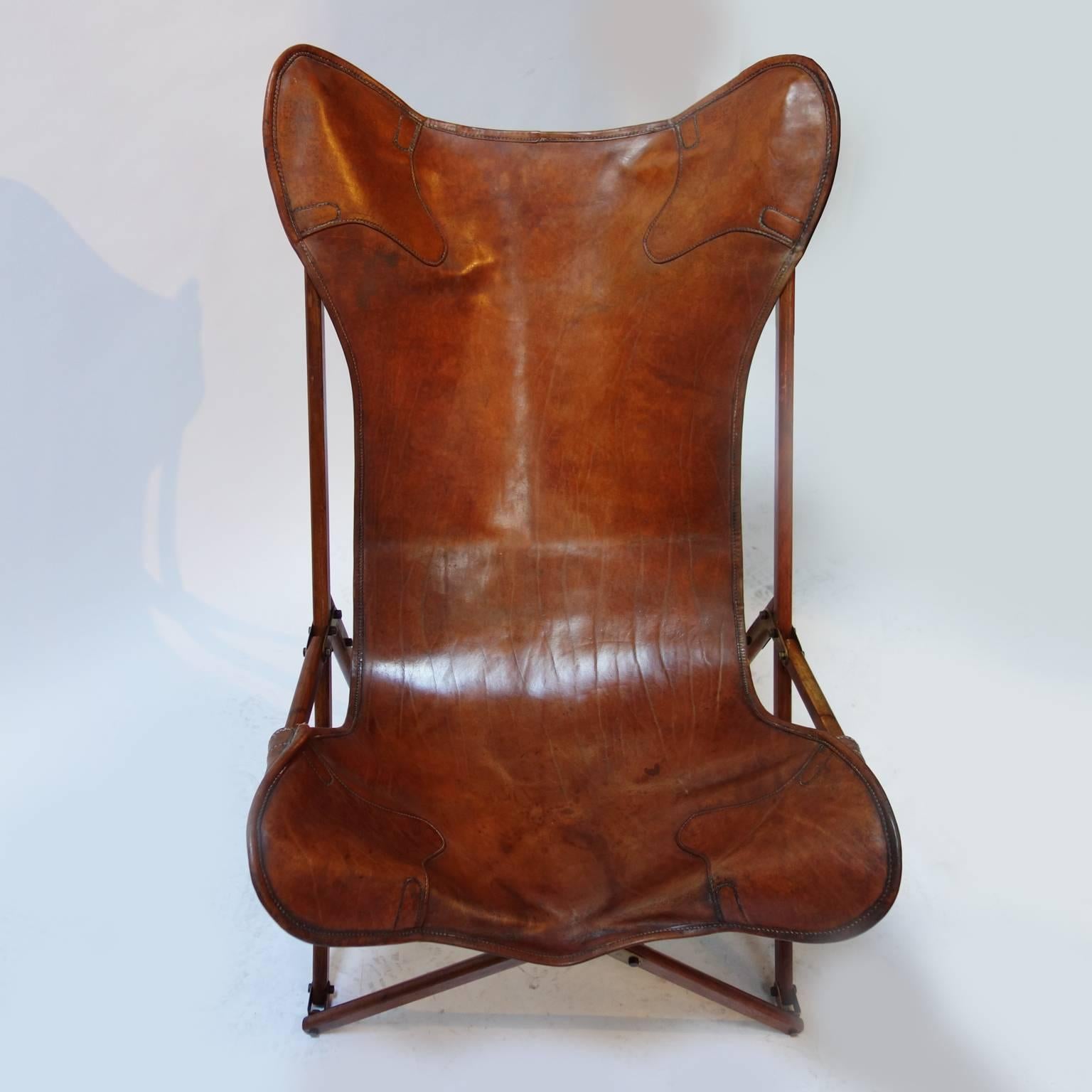 Foldable Tripolina Leather Armchair by Joseph Beverly Fenby In Good Condition In Brussels, BE
