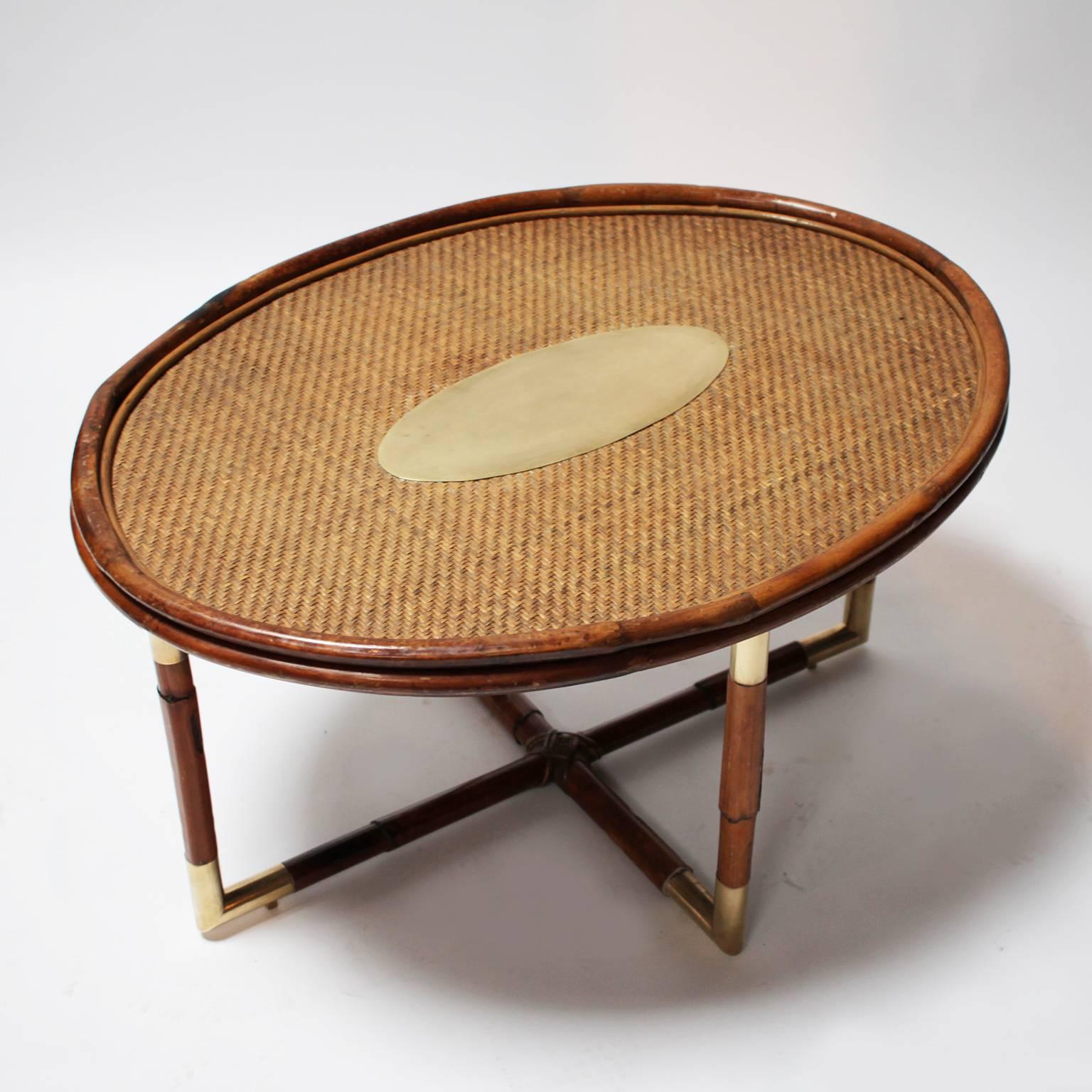 Italian Bamboo Coffee Table in the Style of Gabriella Crespi