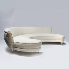 Italian Curved Sofa with Brass Legs