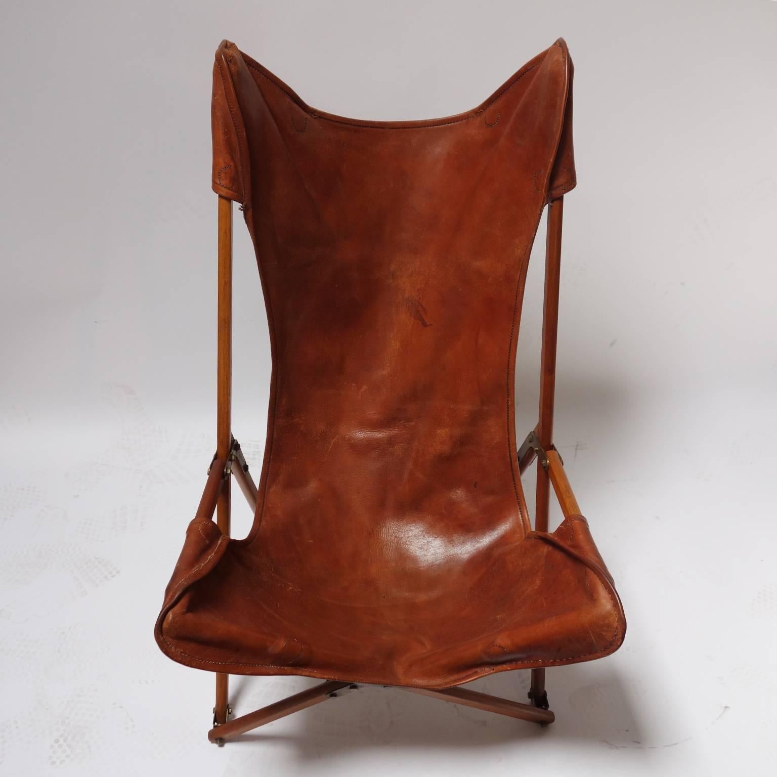 Italian Foldable Leather Armchair in the Style of Joseph Beverly Fenby