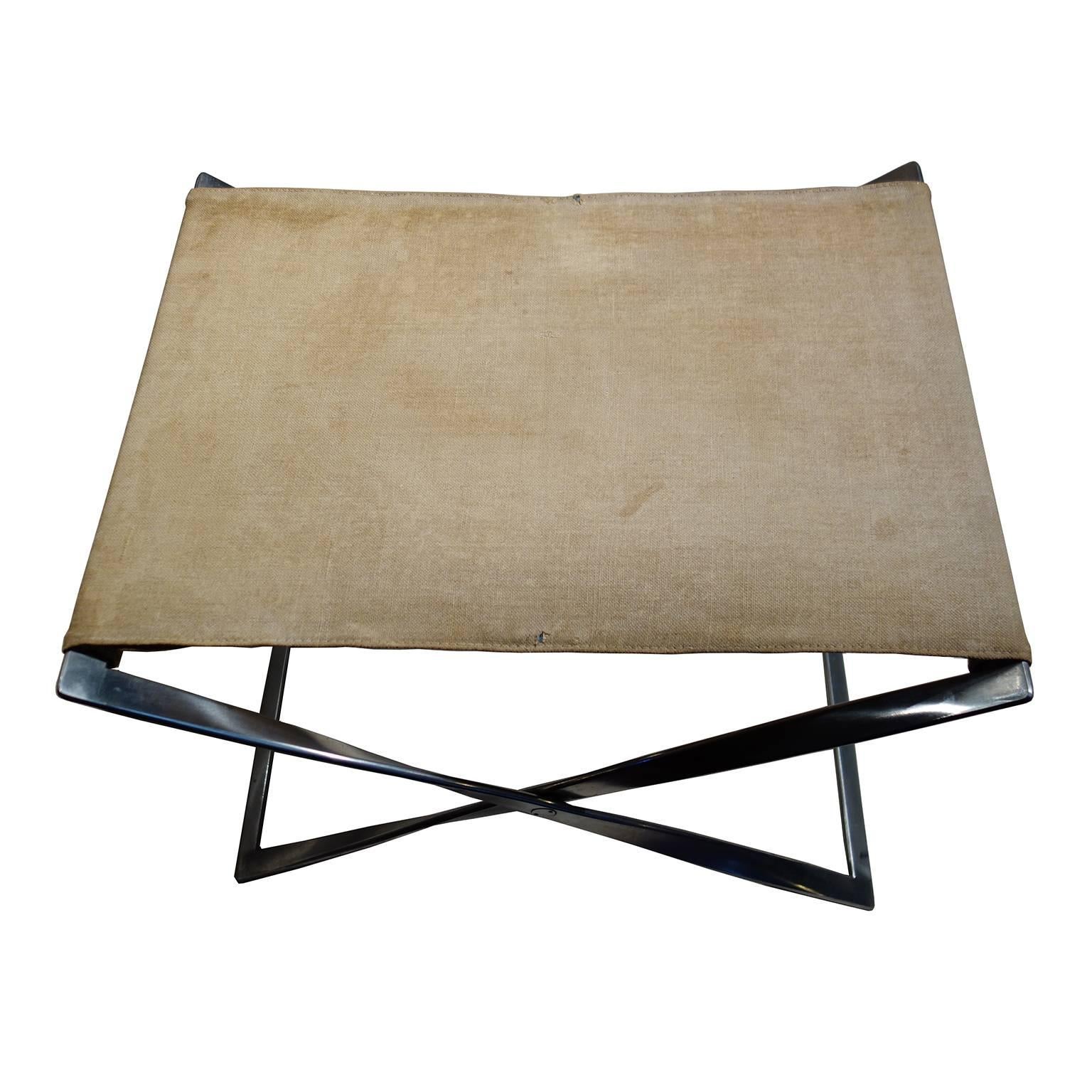 Mid-Century Modern Pair of PK91 Foldable Canvas Stools by Poul Kjaerholm