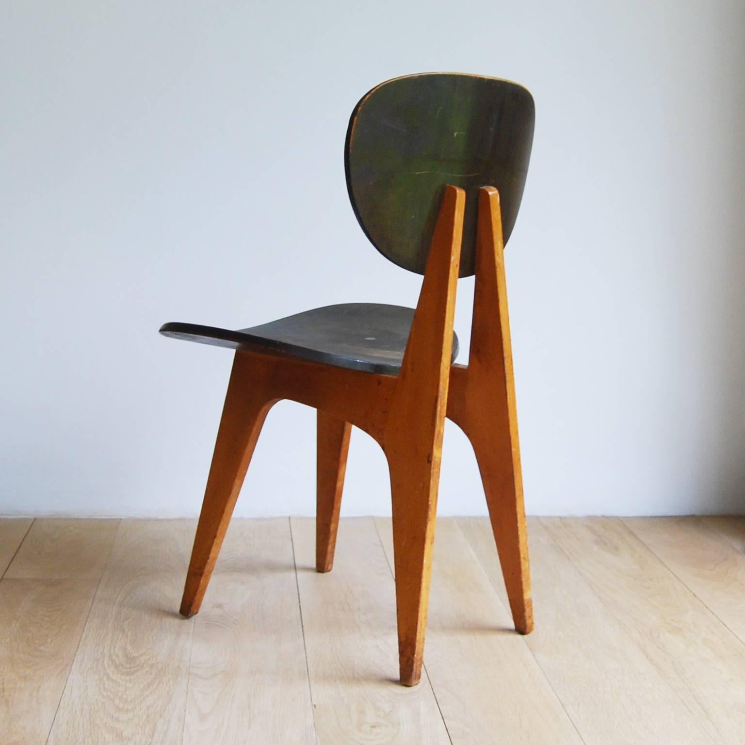 Patinated Pair of Side Chairs, Model No. 3221, by Junzo Sakakura