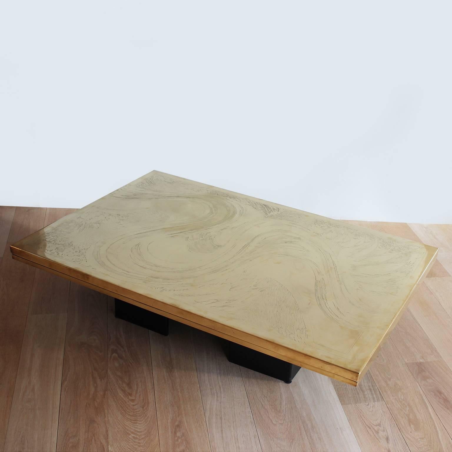 Belgian Beautiful Etched Brass Coffee Table by Christian Heckscher