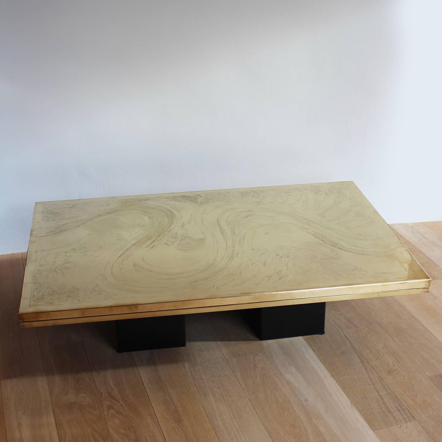 Beautiful Etched Brass Coffee Table by Christian Heckscher In Good Condition In Brussels, BE