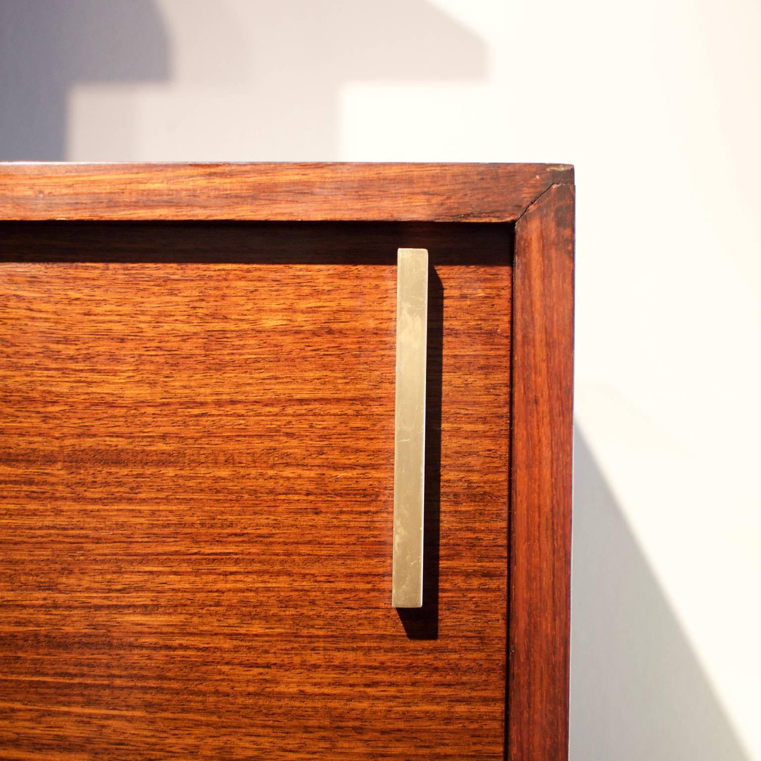 Mid-20th Century Rosewood, Lacquered Wood and Brass Bookcase by Amma