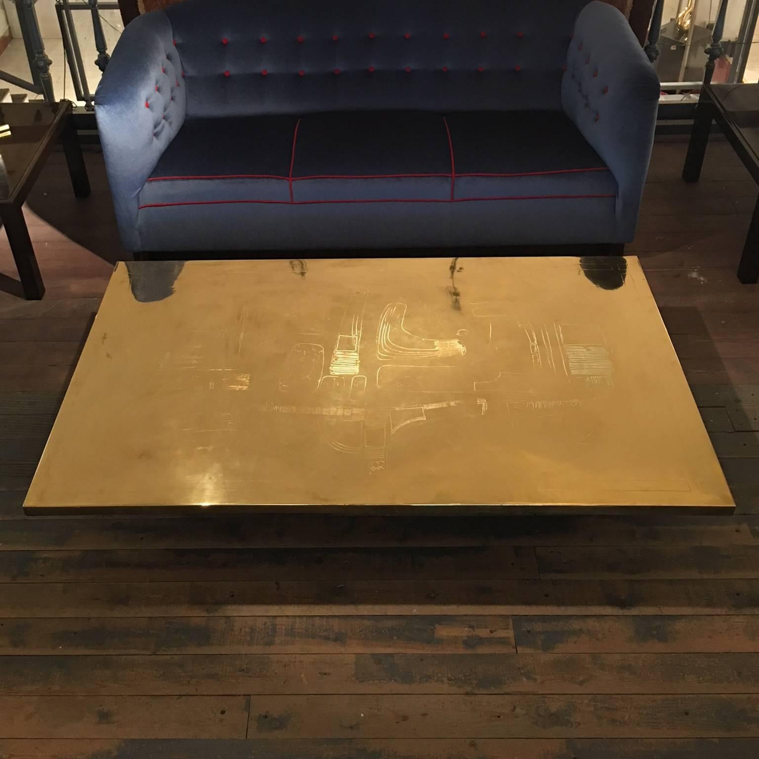 French Etched Brass Coffee Table by Paco Rabanne