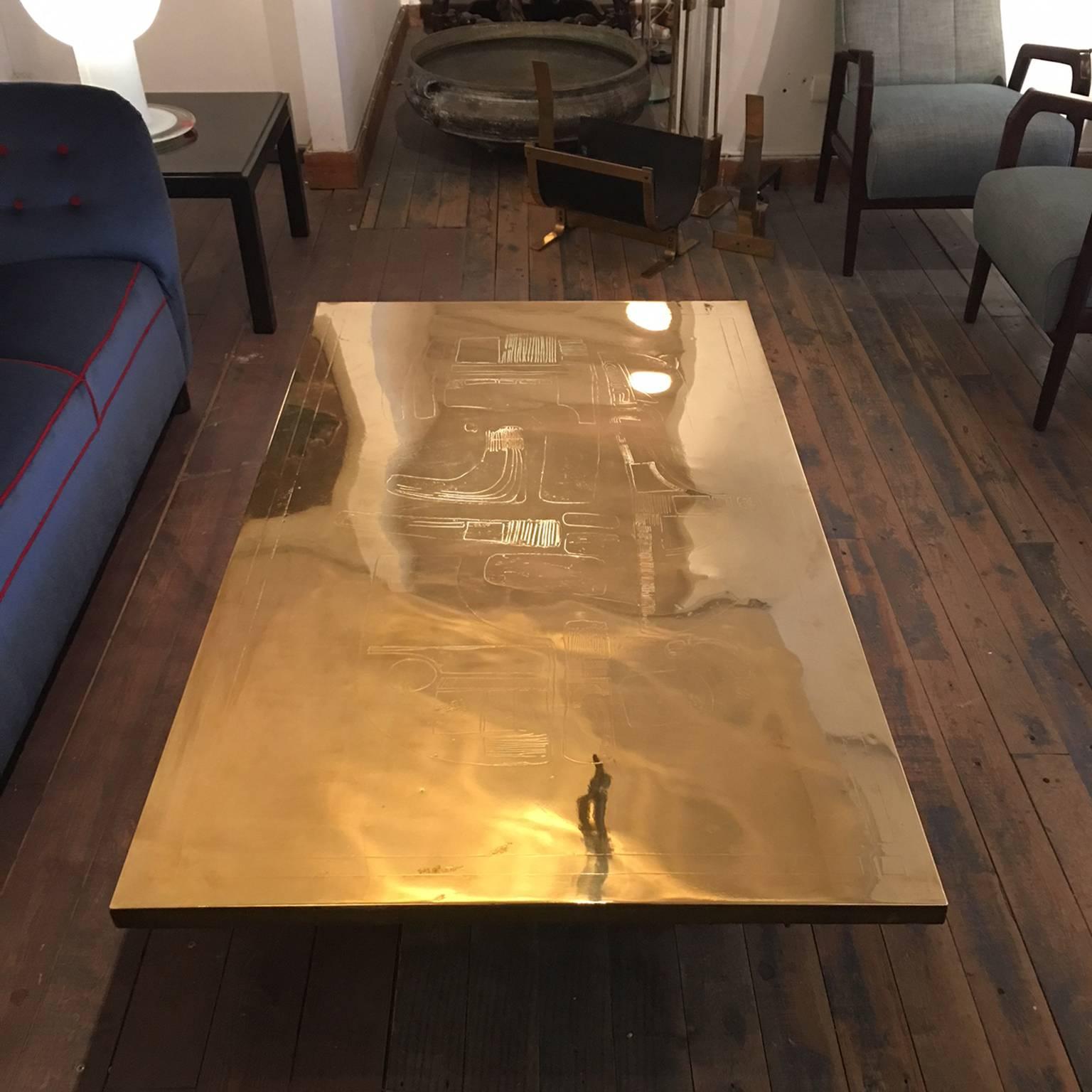 Etched Brass Coffee Table by Paco Rabanne In Good Condition In Brussels, BE