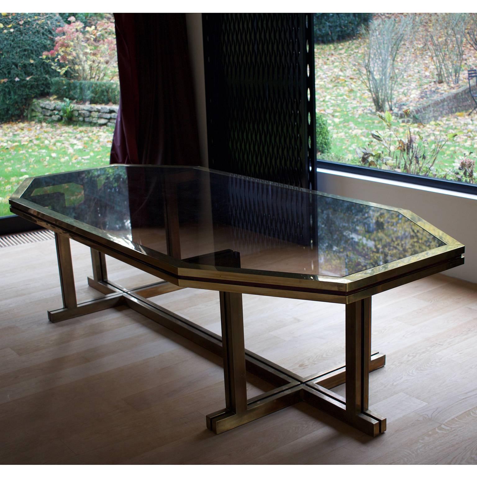 French Brass and Glass Dining Room Table by Maison Jansen