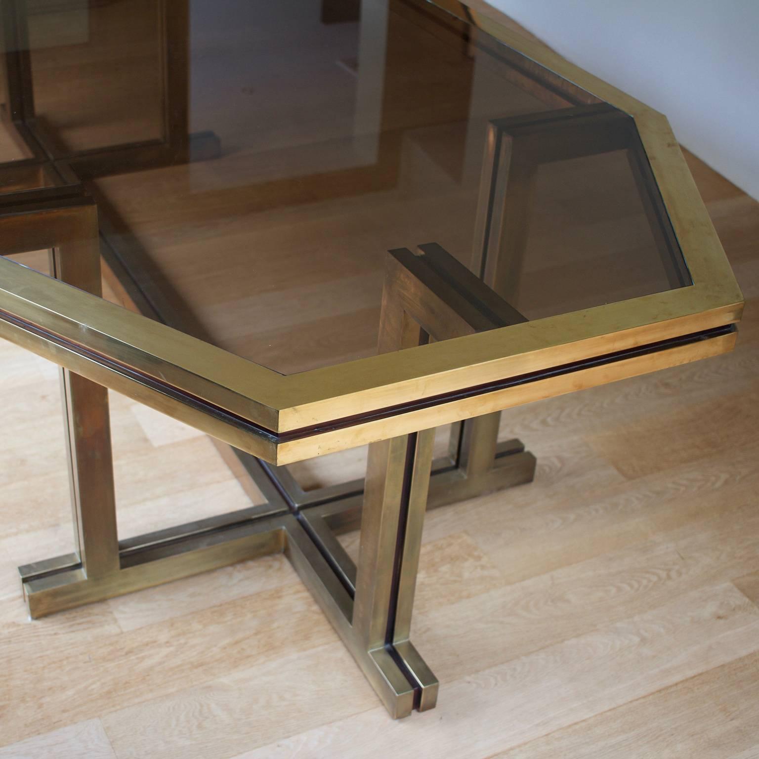 Brass and Glass Dining Room Table by Maison Jansen In Good Condition In Brussels, BE
