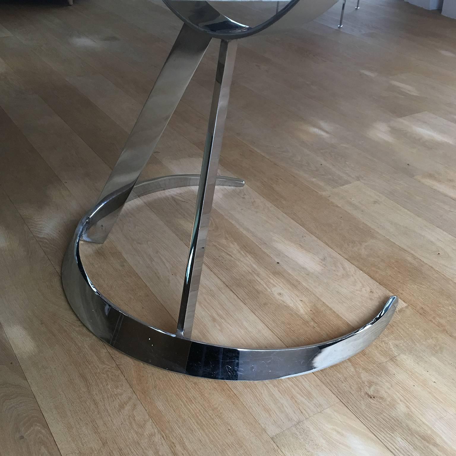 Mid-20th Century Circular Dining Table with Chrome Pedestal and Marble Tabletop by Boris Tobacoff