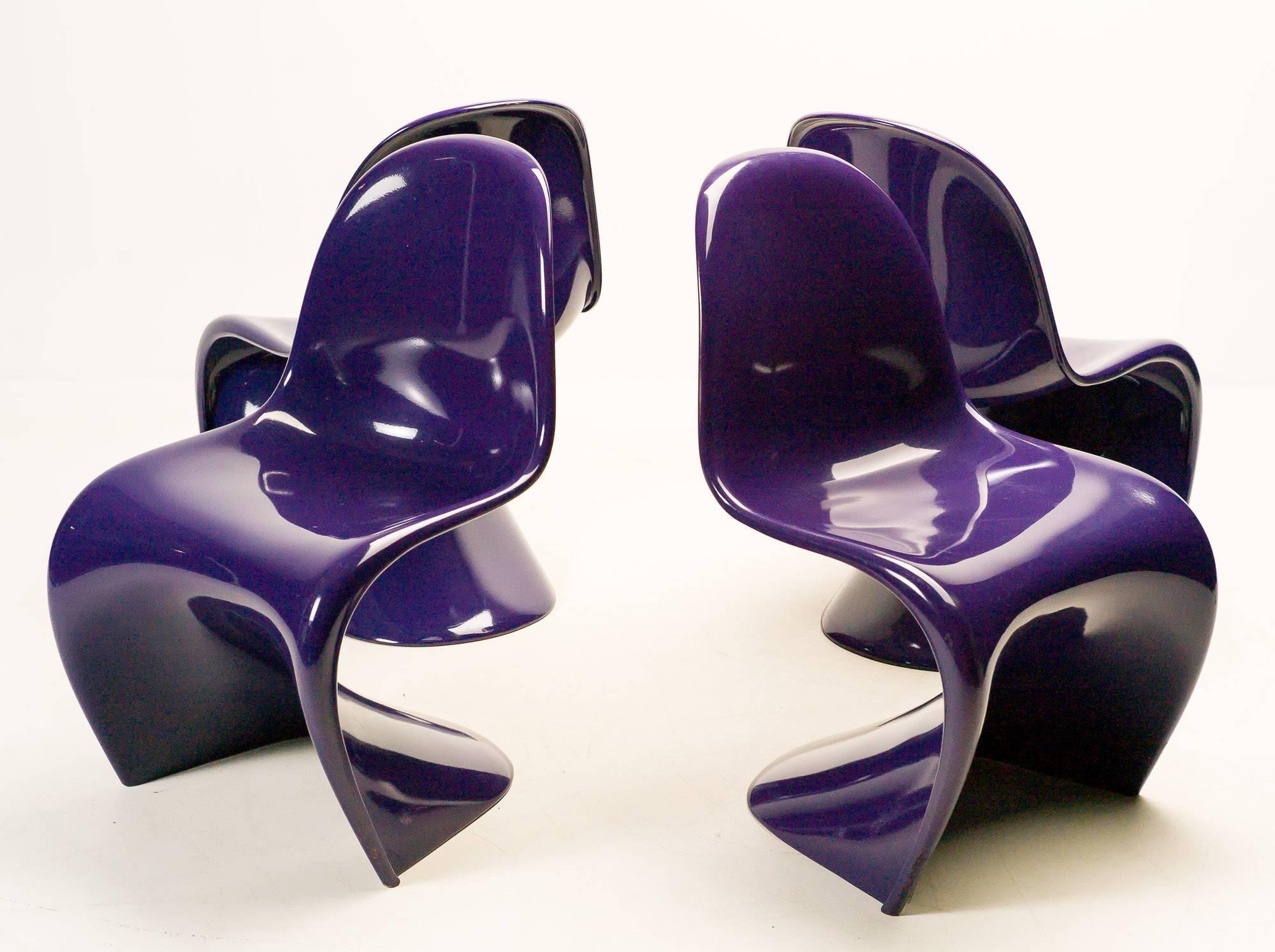 Danish Set of Four Purple Panton Chairs in Baydur