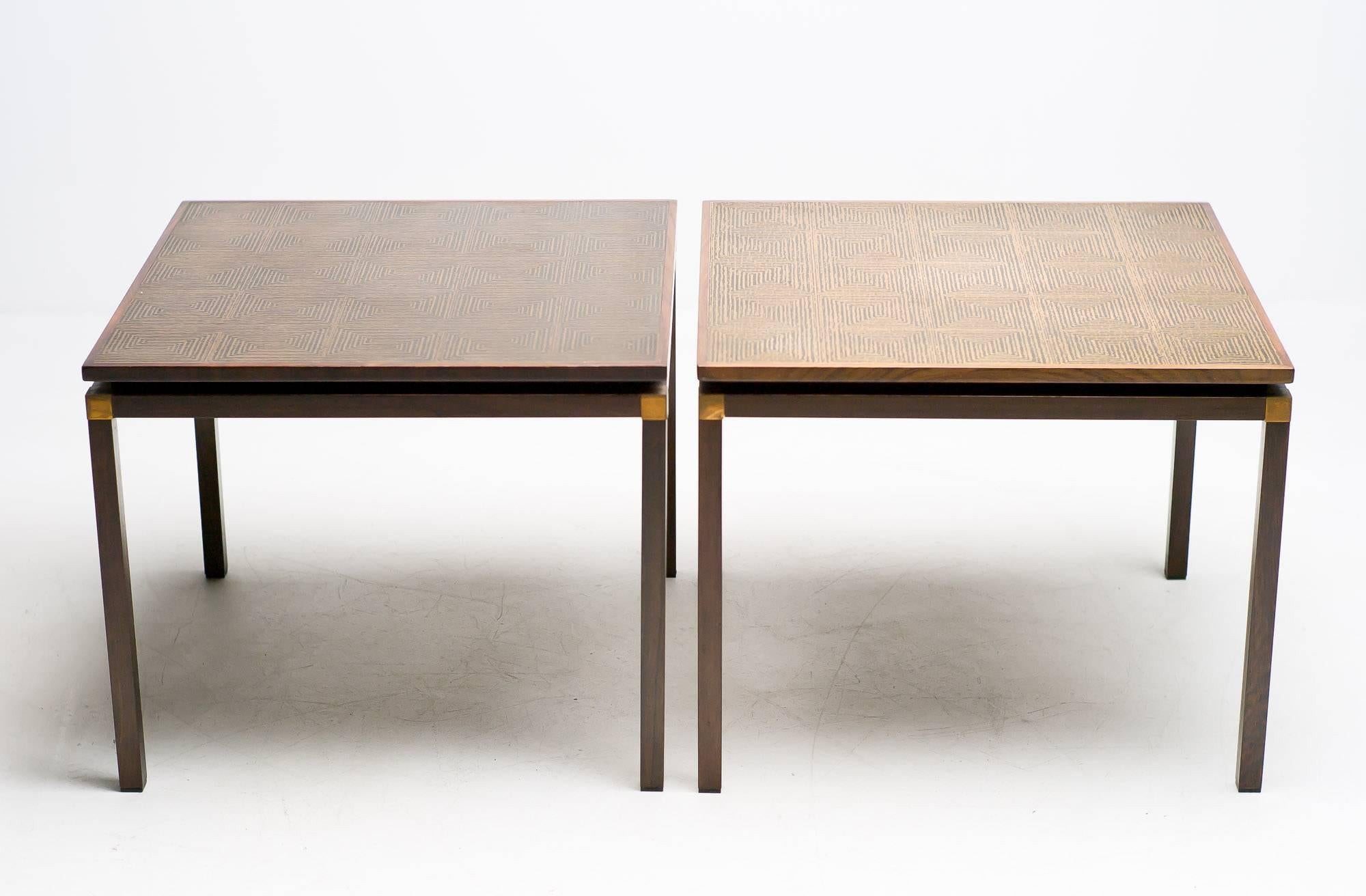 Brass Pair of Embossed Copper Side Tables, Denmark, circa 1960