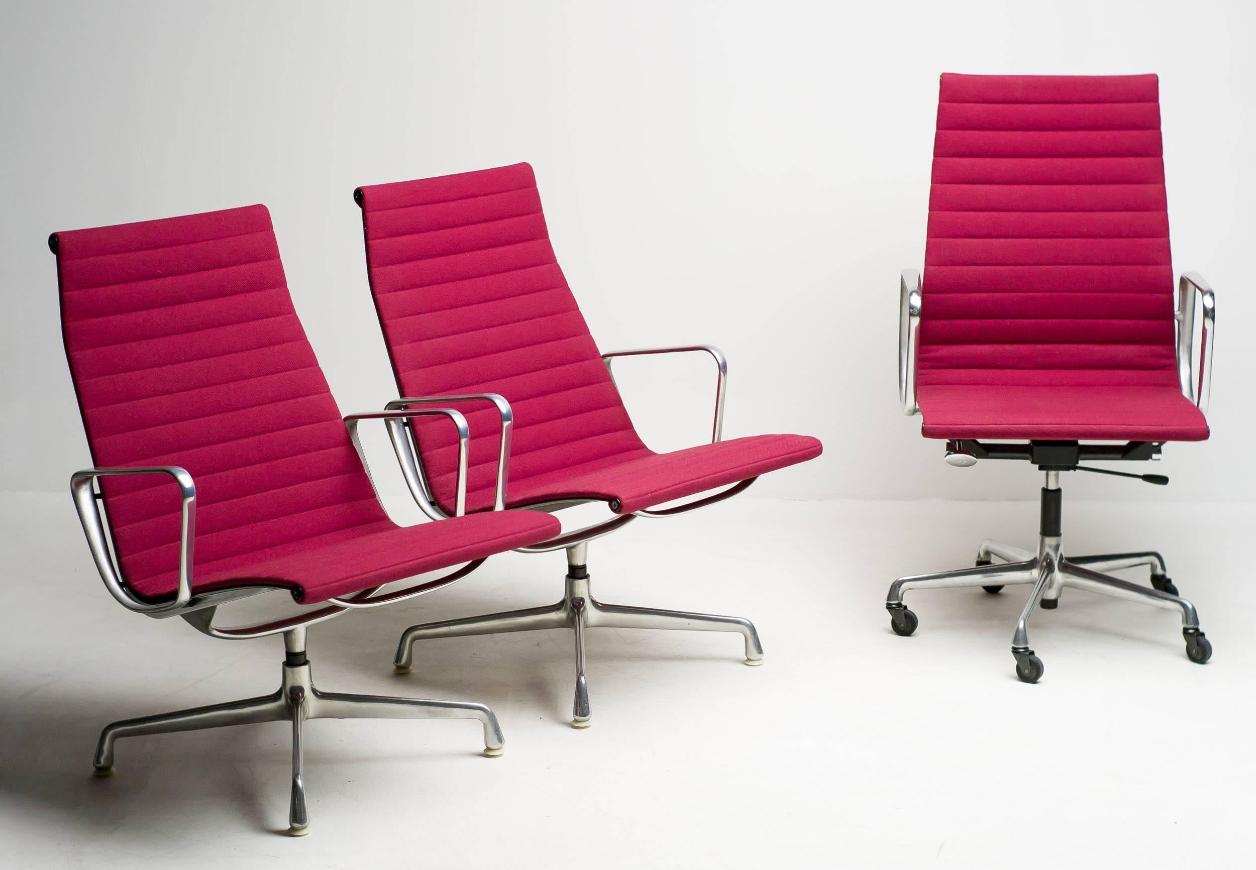 Polished Eames Aluminium Group Chairs in Red
