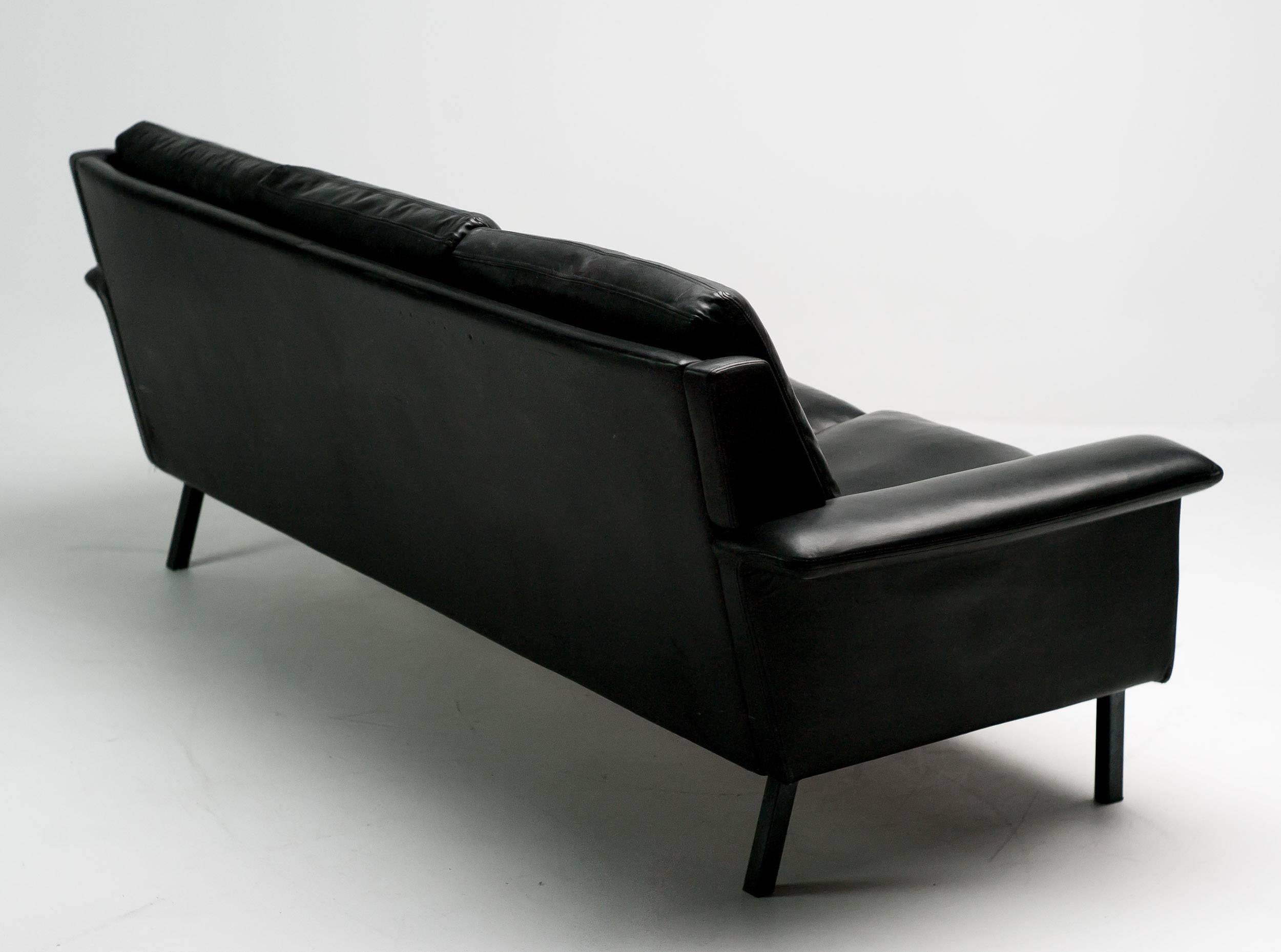 Danish Arne Vodder Black Leather Sofa