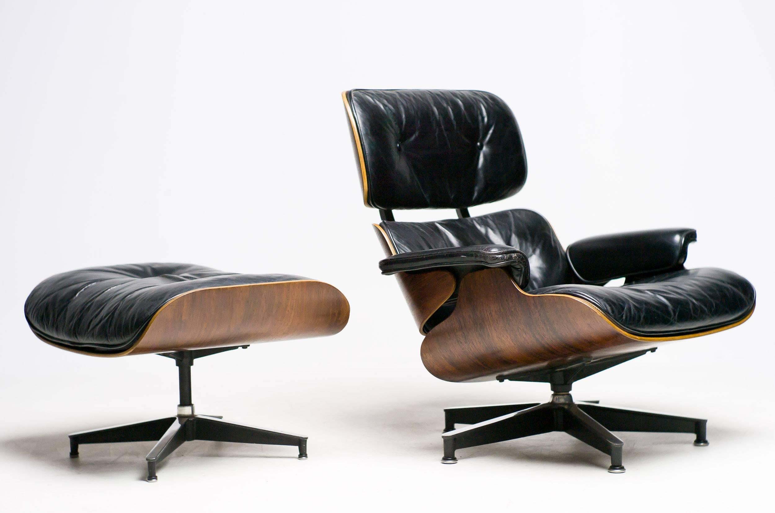 Mid-Century Modern Early Herman Miller Eames Rosewood 670/671 Lounge Chair and Ottoman