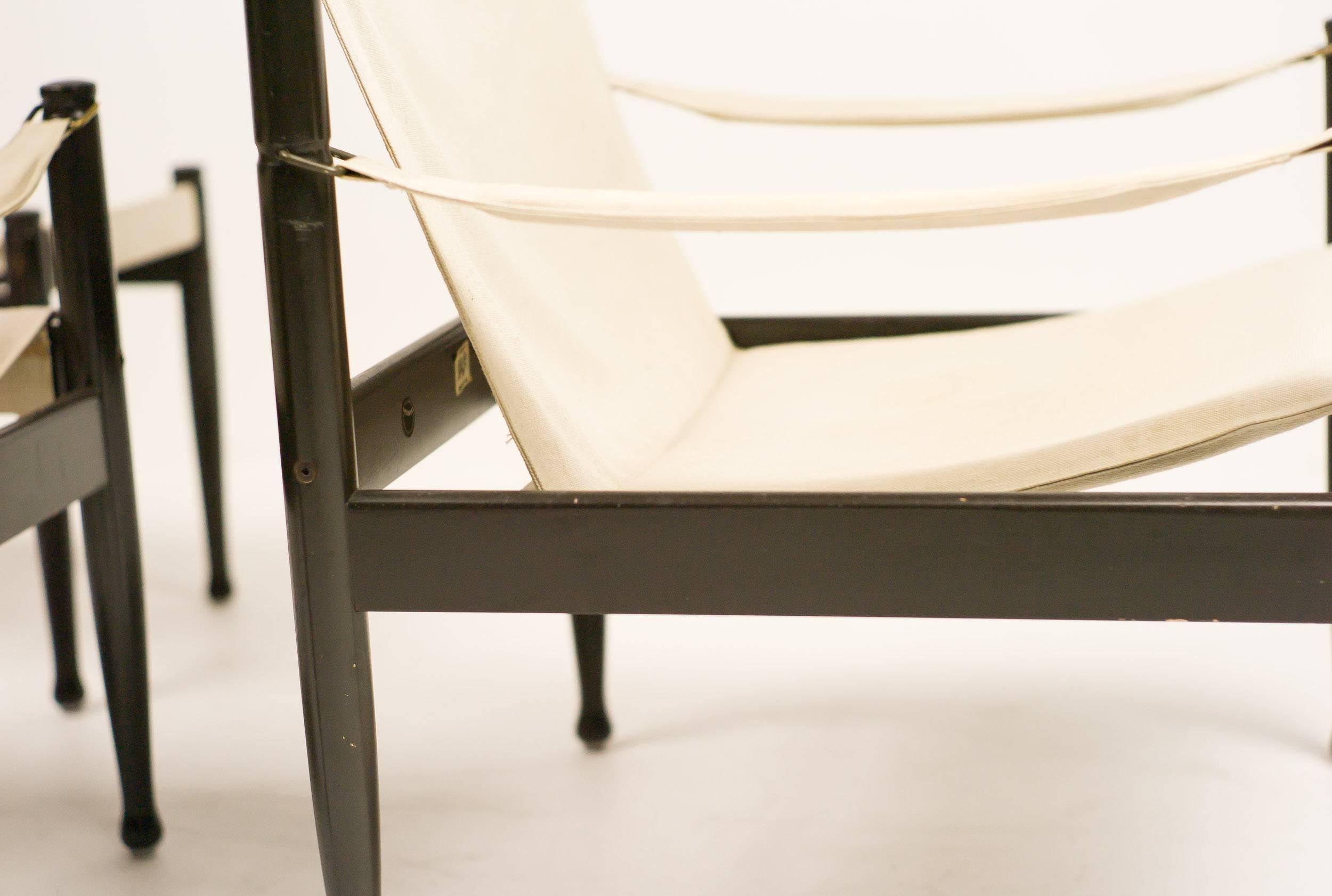 Stained Erik Wørts Pair of Safari Chairs with Ottoman
