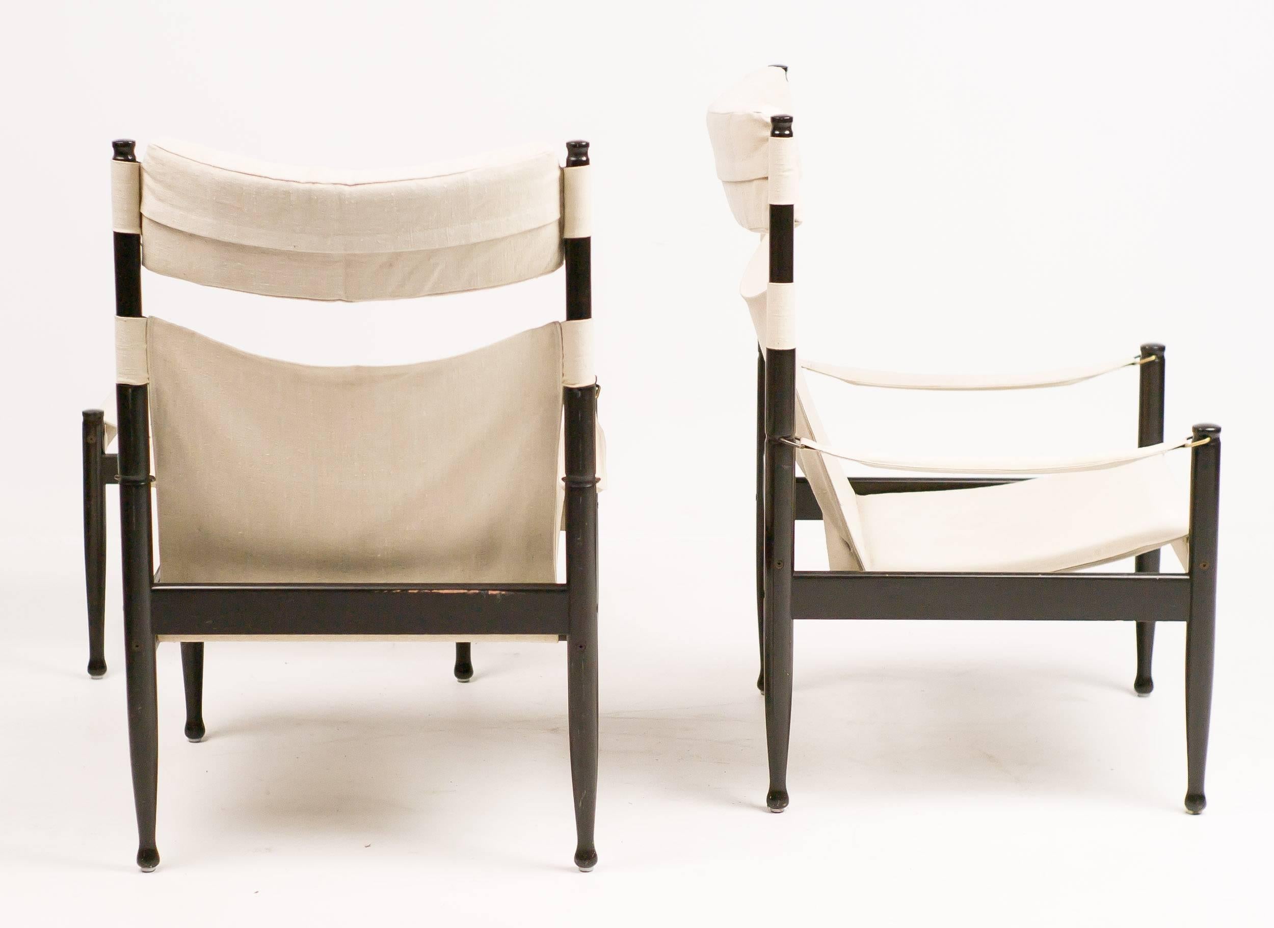 Scandinavian Modern Erik Wørts Pair of Safari Chairs with Ottoman