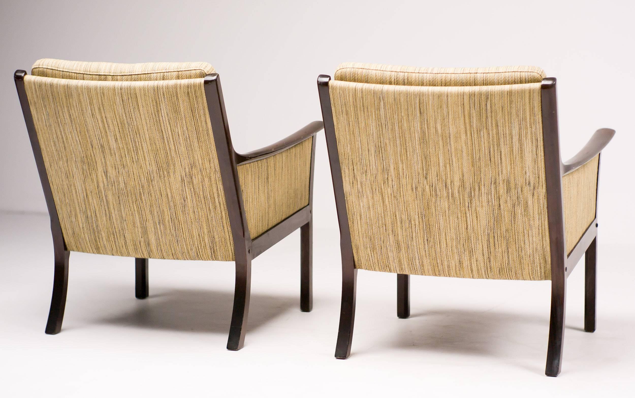Mid-20th Century Ole Wanscher Pair of Lounge Chairs in Mahogany