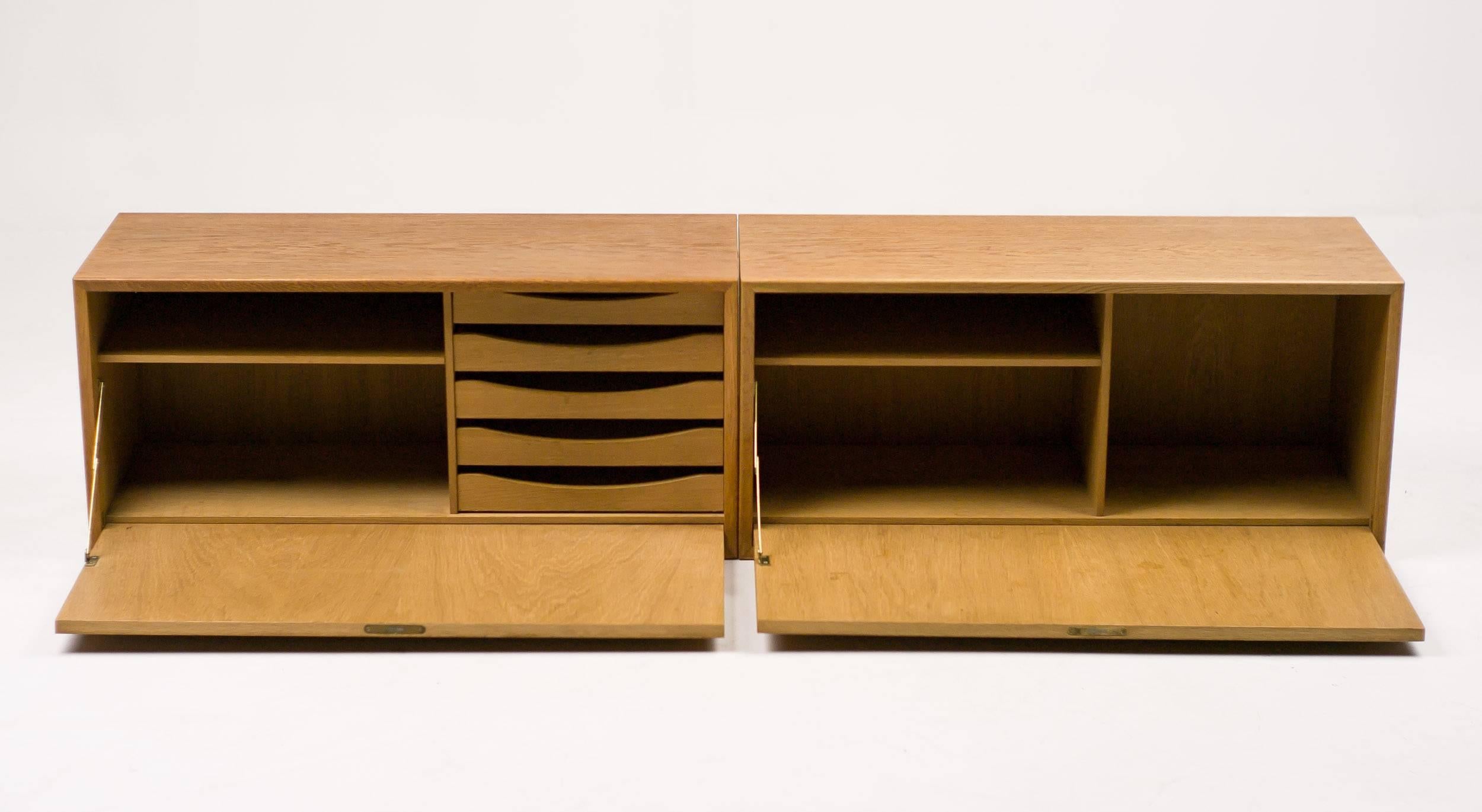 Mid-Century Modern Pair of Architectural Danish Hanging Cabinets in Oak