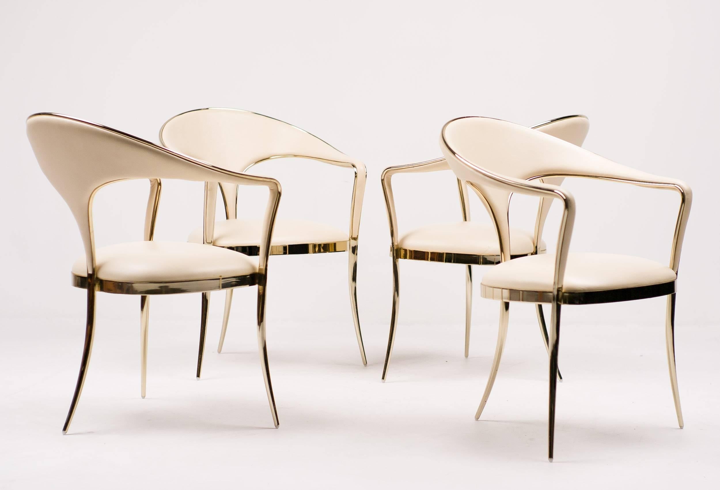 Brass Vidal Grau Cosmos Chairs in Nappa Leather In Excellent Condition In Dronten, NL