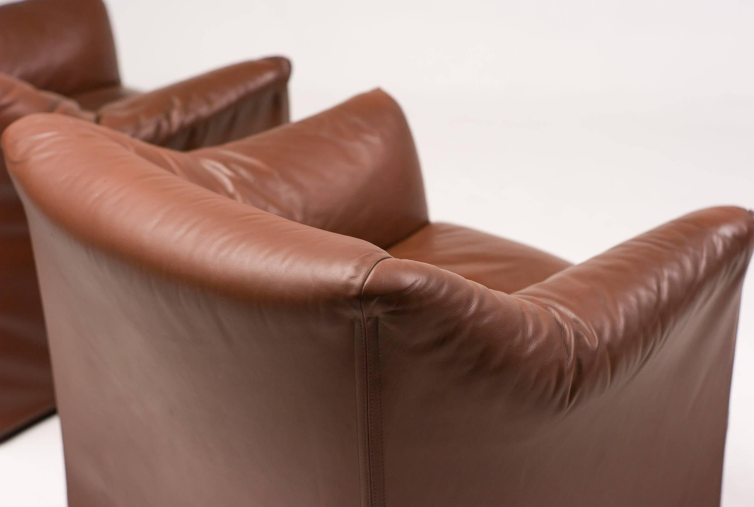 Mario Bellini for Cassina Pair of Leather Lounge Chairs 2