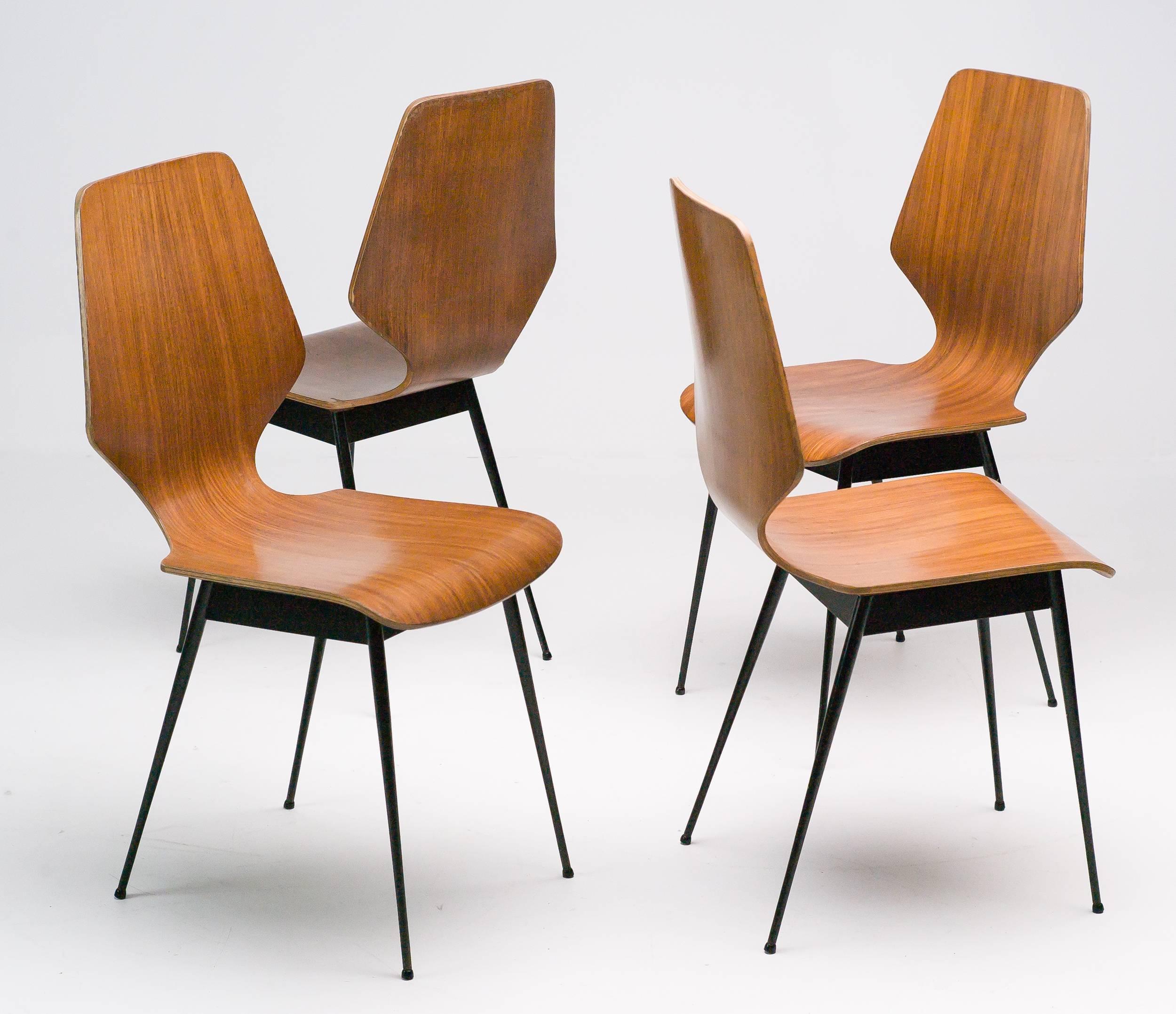 Enameled Elegant Italian Plywood Dining Chairs