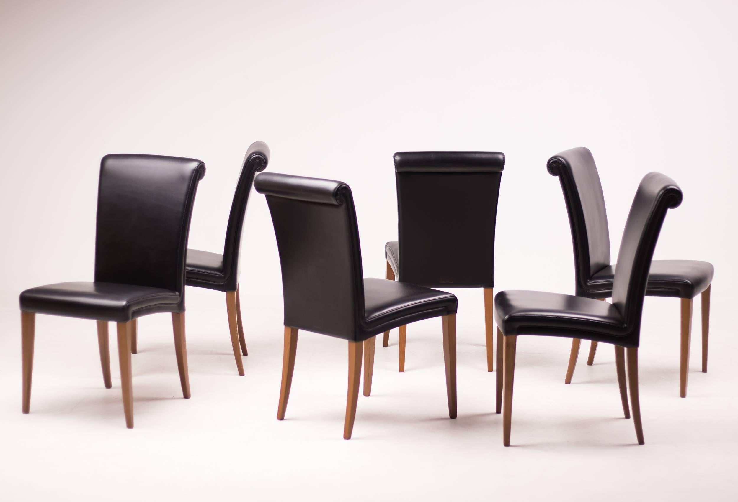 Set of Six Poltrona Frau Vittoria Leather Chairs In Excellent Condition In Dronten, NL