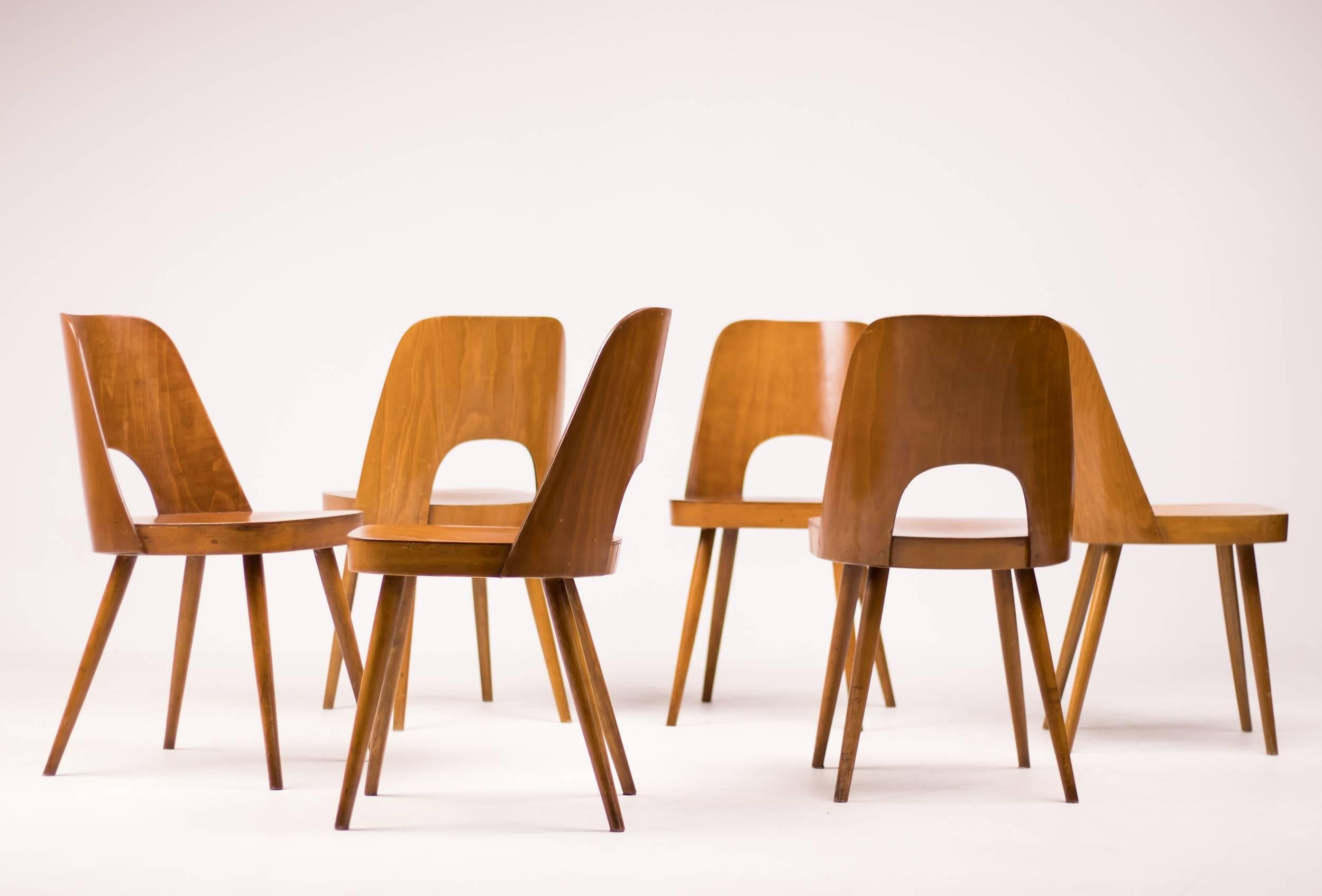 Beech Set of Six Bentwood Chairs by Oswald Haerdtl for Thonet