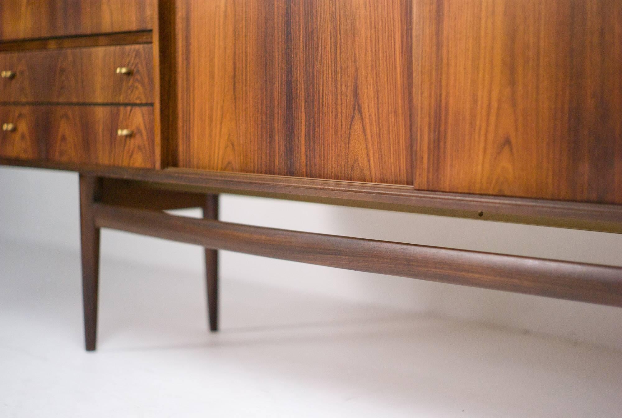 Mid-Century Modern Large Rosewood Credenza by Fristho with Carrara Marble Shelves