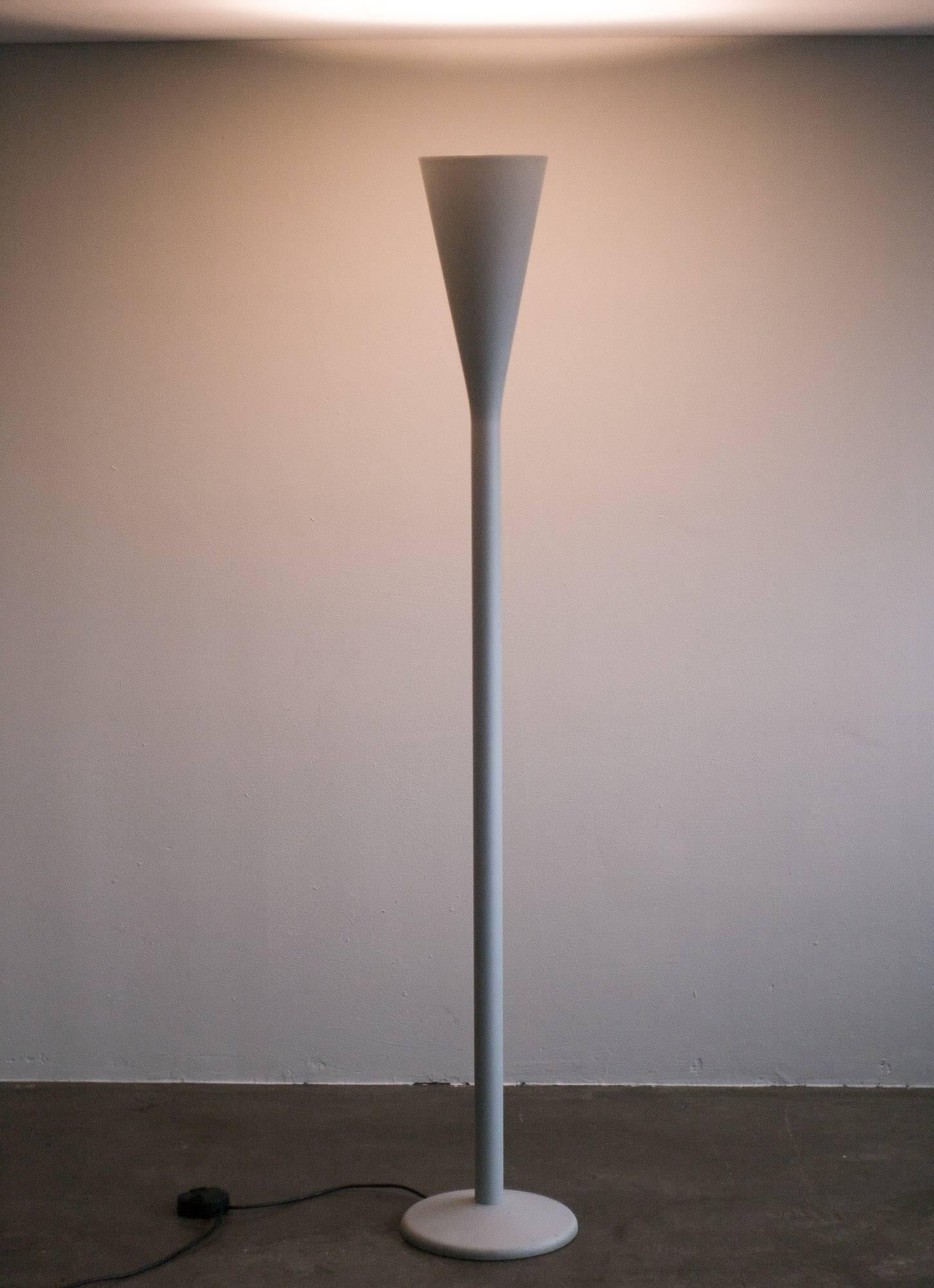 Pair of luminator floor lamps by Pietro Chiesa for Fontana Arte, designed in 1933, this example from the early 1980s. Halogen 250 W with dimmer. Distinguished matte nickel-plated finish of the early edition, later examples are very shiny.

Priced