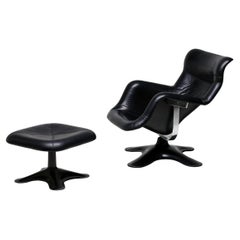 Schwarzer Karuselli-Loungesessel und -Ottomane von Yrjo Kukkapuro, Mid Century Modern