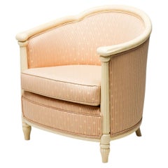Fine Art Deco Bergère Club Chair Hollywood Recency Style Damask