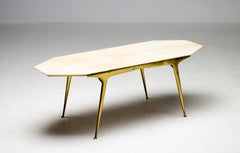 Carlo Di Carli Elegant Italian Coffee Table with Brass Base and Marble Top, 1950