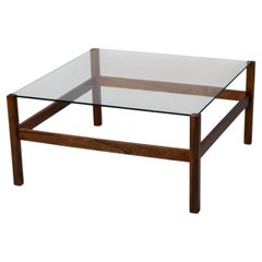 Mid-Century Rosewood and Glass Coffee Table, Denmark, 1950s