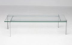 Architectural Rectangular Coffee Table in Matte Chrome Steel and Glass, 1960