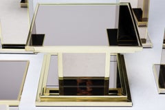 Set of Six Smoked Mirror Glass and Brass Pedestals, 1970s France