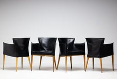 Set of Four Vela Black Leather Armchairs by Carlo Bartoli, Italy, 1990s