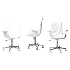 Set of Three White Leather Bird Desk Chairs by Fabricius & Kastholm for Kill